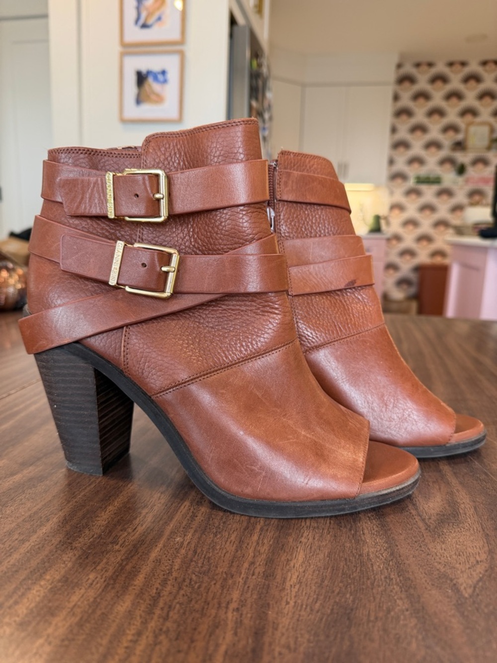 Gianni Bini Genuine Leather Buckle Ankle Boots Block Heel Moto Booties